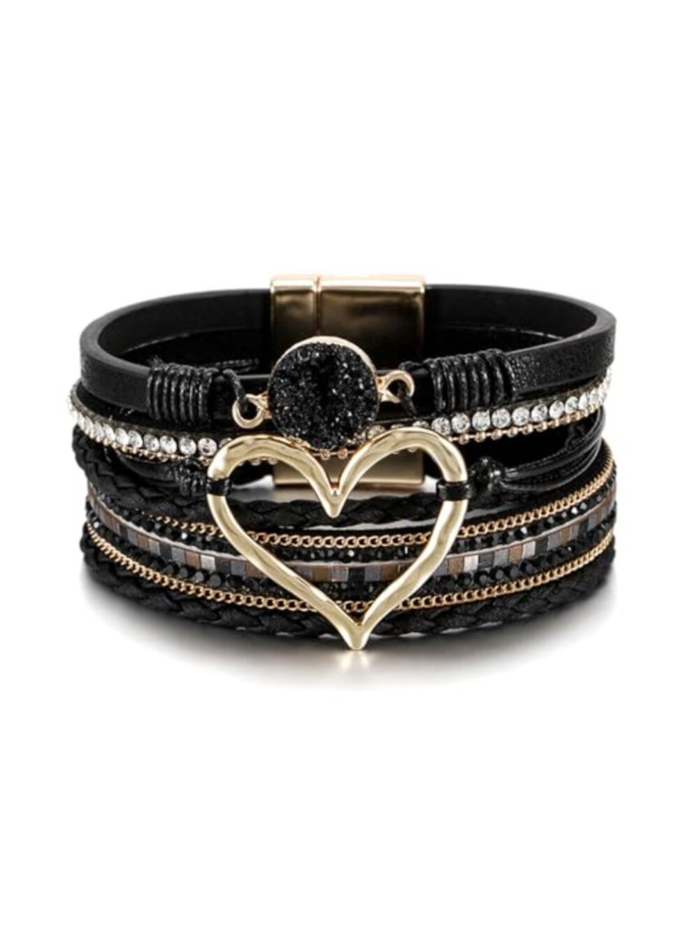 Boho Western Leather Wrap Bracelet Women Stackable Cuff Magnetic Clasp